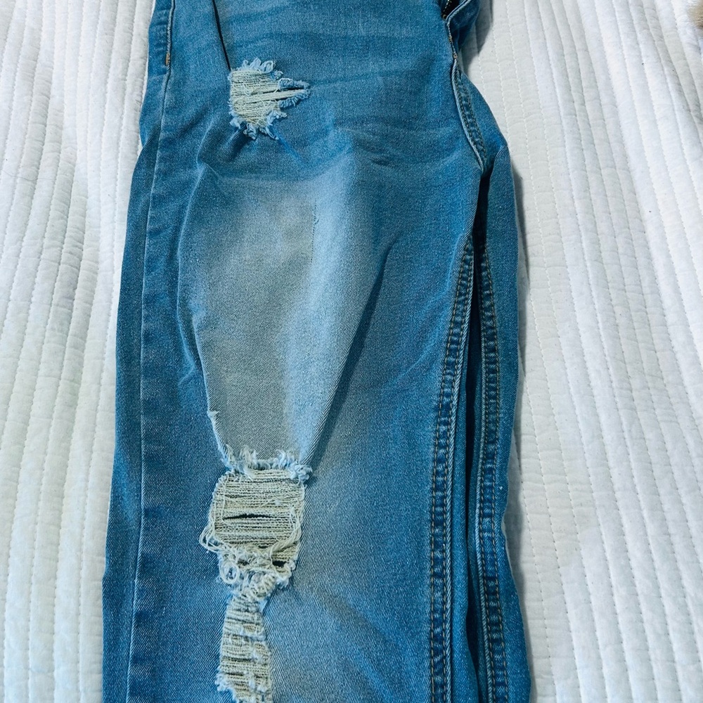 SHEIN Light Blue Distressed Skinny Jeans